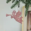 Angelo di Natale rosa glitterato con tromba e nastro bianco decorazione per albero - Angelo Stile B