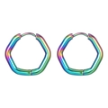 Rainbow hexagon geometric stainless steel clicker hoop earrings in vibrant finish - Hexagon - Multicolor (Single Piece)