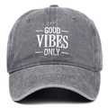 Vintage dunkelgraue Baseballcap aus gewaschenem Canvas mit Good Vibes Only Stickerei - Verstellbar / Grau