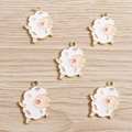 Five cute singing sheep charms in white enamel with gold accents on a wooden background - 10pcs/Pack / White