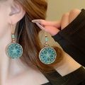 Vintage bronze sea shell earrings with turquoise beads and intricate filigree design - Green (18# Ear Hook)