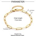 Gold stainless steel paperclip chain bracelet with lobster clasp and extension chain - 1x4x12mm Long Flat Embossed / Gold