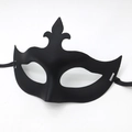 Classic matte black half-face masquerade mask with fleur-de-lis crown and side ribbons - Arrow / Matte Black