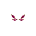 Detailed macro view of staggered red marquise-cut zircon stones on golden stud earrings - Rose Red