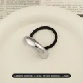 Minimalist silver metal alloy hair tie with black elastic band for ponytail styling - Single Half Circle Silver