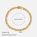 Golden Figaro chain bracelet in stainless steel with 4mm width and 180mm length - 4mm-18cm / Gold