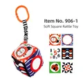 Detail of baby soft ball toy featuring black and white patterns and a safety mirror - Square Rattle Ball with Soft Mirror