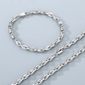 Conjunto de collar y pulsera de acero inoxidable plateado con eslabones de ancla - Pulsera 21cm / Color Acero