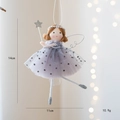Fairy doll ornament with grey polka dot mesh dress and silver wings for Christmas - Gray