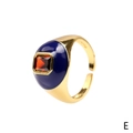 Vintage gold open ring with blue enamel and a red zircon stone centerpiece - Blue Enamel-Orange-Red Square Zirconia