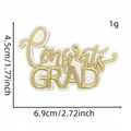 Macro view of gold Congrats GRAD embroidery patch with specific size measurements - Congrats Grad Text-5#