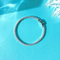 Elegant 2mm cubic zirconia tennis bracelet in silver finish on luxury blue silk - Bracelet / Silver Bracelet 2mm