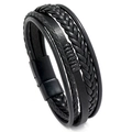Mehrlagiges schwarzes geflochtenes Lederarmband für Herren mit Magnetverschluss - 20.5CM / Schwarzes Leder Schwarze Schnalle