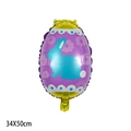 Purple and gold Easter egg balloon with blue rabbit silhouette and floral patterns - Easter Purple Egg Bunny
