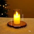 LED Christmas candle lamp with wood base and glass cover in warm yellow light - 5.5*11cm / Small