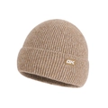 Winter camel knit beanie with OK patch embroidery and warm fleece lining - Single Hat / Khaki