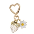 Cute heart-shaped strawberry keychain with gold foil and small daisy pendant charm - Transparent Strawberry Heart Hook + Accessories (Fashion)