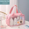 Pink medium PVC waterproof makeup bag with cartoon elephant print and double handles - Medium / Pink