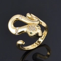 Bague serpent ajustable en or avec zircons blancs et pierres précieuses vertes - Serpent