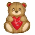 Teddy bear shaped foil balloon with a red heart and I Love You text for Valentines - Bear Holding Red Heart
