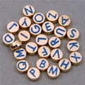 Golden round metal letter charms with blue enamel finish for DIY jewelry making - Alphabet Set (DY147) / Set of 26 / Style 6 Royal Blue