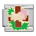 Gold-plated stainless steel Italian charm link featuring a floral cross with colorful enamel - Cross Floral Style (ICJ926-1)
