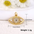 Detail view of gold eye pendant with pearl and zircon showing dimensions and weight - A0269-Minimalist Zircon Eye