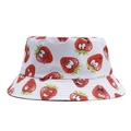 White canvas bucket hat with strawberry emoji prints for summer outdoor sun protection - One Size / White