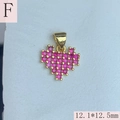 Detailed view of a pink zircon heart pendant with gold base and 12.1x12.5mm dimensions - F-Rose Red Zircon Heart