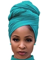Lake blue solid color jersey turban wrap for women with elastic knit texture - One Size / Blue