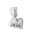Polished silver stainless steel bubble letter M pendant with a high gloss mirror finish - Steel-M