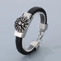 Bracciale punk in pelle intrecciata da uomo con ciondolo a ragno in acciaio inossidabile - Stile Tela di Ragno (KB32821-D)
