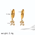 Golden titanium steel hoop earrings with clear square crystal pendants 14.4mm size - Square Zirconia Ear Buckle (TE6932)