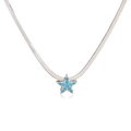 Macro shot of silver snake chain necklace featuring a blue zircon star-shaped pendant - Platinum Turquoise Star
