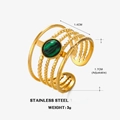 Verstellbarer goldener Edelstahlring mit vierlagigem Perlenband und grünem Malachit-Stein - Grüner Malachit-Stil