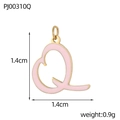 Macro detail of gold-plated letter Q pendant with pink enamel finish and dimensions - Letter Q-Pink