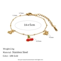 Stainless steel cherry pendant bracelet with 18K gold finish and red green enamel detail - Cherry Pendant Bracelet - Gold