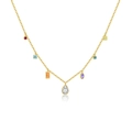 Collana in argento S925 dorato con gemma a pera e ciondoli in zirconia multicolore - Argento 925 / Oro 18K Arcobaleno