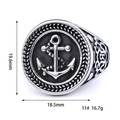 Anillo de ancla clásico para hombre en acero inoxidable con acabado vintage y grabados - US 7 / Color Acero