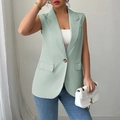 Elegante mouwloze lichtgroene blazer vest met klassieke revers en een enkele knoop - S / Groen