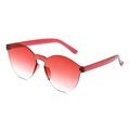 Detail view of red gradient lenses with unique wavy rimless edges and translucent temples - Double Red