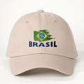 Beige adjustable cotton baseball cap with embroidered Brazil flag and Brasil text design - Adjustable / Light Khaki