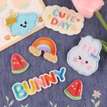 Cute cartoon rabbit and rainbow embroidery patch set for clothing accessories and DIY crafts - 6-Piece Set Self-Adhesive