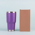 Matte purple 30oz stainless steel tumbler with clear lid and brown packaging box - Purple