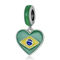 925 sterling silver heart charm with Brazil flag green enamel finish and S925 engraving - Heart Shape-Brazil Flag (SCC2084)