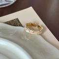Pink and white checkered enamel open ring in gold finish on a ceramic plate - Pink & White Checkerboard