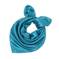 Detail of teal satin square scarf showing smooth glossy texture and neat stitched edges - Dark Teal