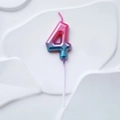 Pink and blue gradient number 4 birthday candle with golden glitter for party cakes - Pink Lake Blue Gradient Number 4 Candle