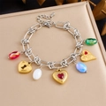 Detail of mixed metal charm bracelet with heart lock and colorful gemstone charms - Heart Lock Colorful Bead Style (B1714)