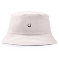 White cotton fisherman bucket hat with minimalist black smiley face embroidery for summer - One Size (56-58cm) Non-adjustable / Beige